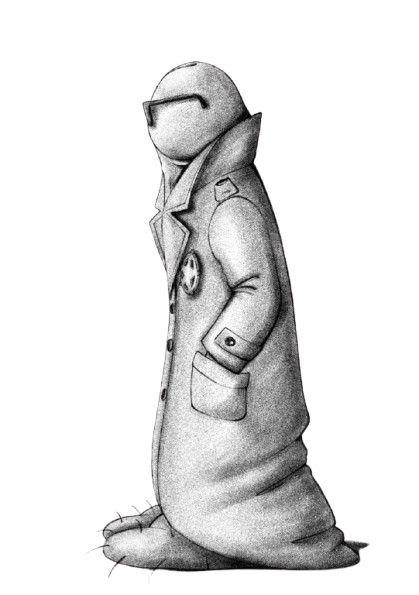 Mr. Dick giving a side-eye glance in profile view, noir comic style